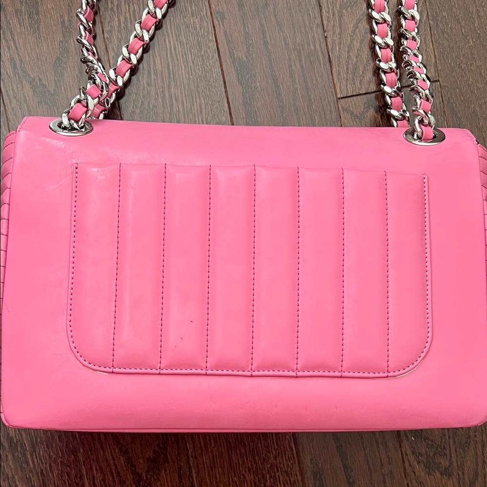 Moschino Pink and Silver License Plate Shoulder Bag - Picture 3 of 14